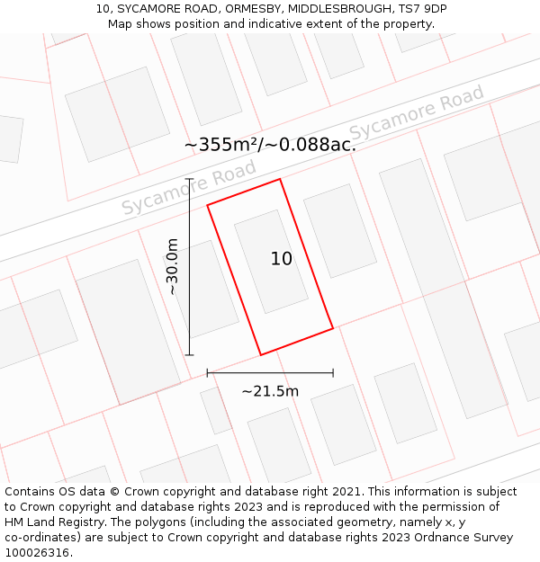 10, SYCAMORE ROAD, ORMESBY, MIDDLESBROUGH, TS7 9DP: Plot and title map