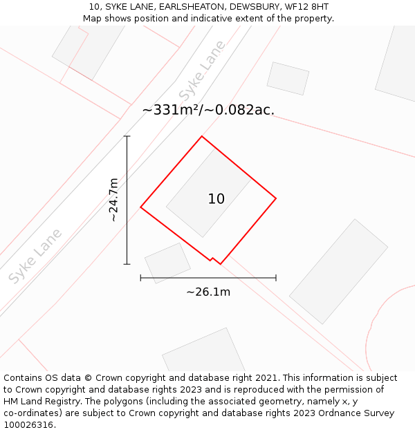 10, SYKE LANE, EARLSHEATON, DEWSBURY, WF12 8HT: Plot and title map