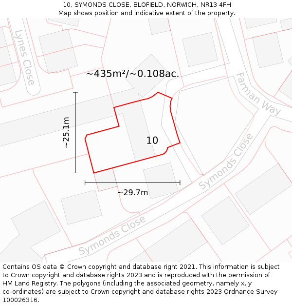 10, SYMONDS CLOSE, BLOFIELD, NORWICH, NR13 4FH: Plot and title map