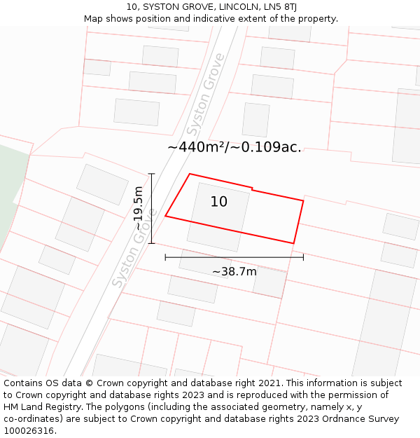 10, SYSTON GROVE, LINCOLN, LN5 8TJ: Plot and title map