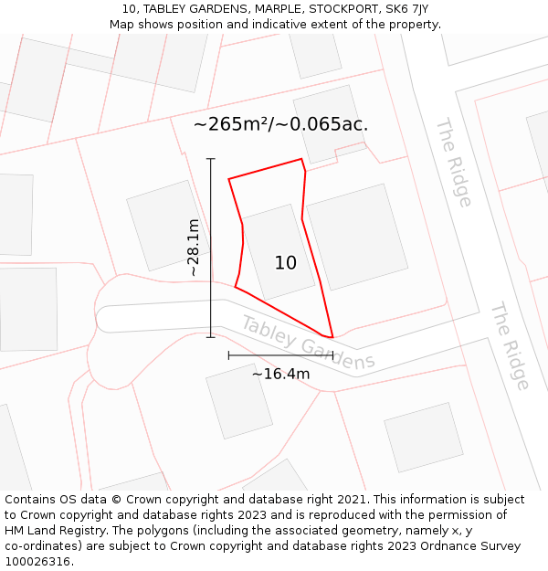 10, TABLEY GARDENS, MARPLE, STOCKPORT, SK6 7JY: Plot and title map
