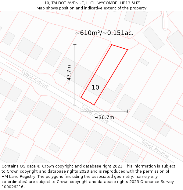 10, TALBOT AVENUE, HIGH WYCOMBE, HP13 5HZ: Plot and title map