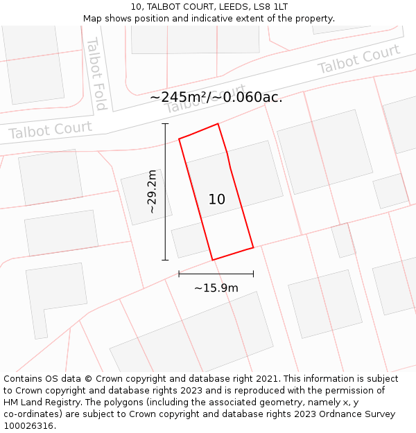 10, TALBOT COURT, LEEDS, LS8 1LT: Plot and title map
