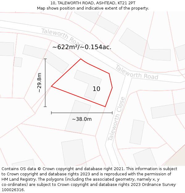 10, TALEWORTH ROAD, ASHTEAD, KT21 2PT: Plot and title map