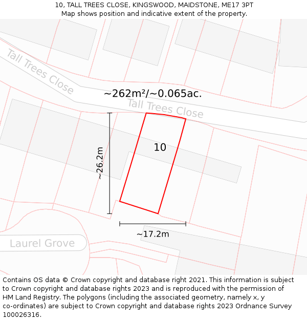 10, TALL TREES CLOSE, KINGSWOOD, MAIDSTONE, ME17 3PT: Plot and title map