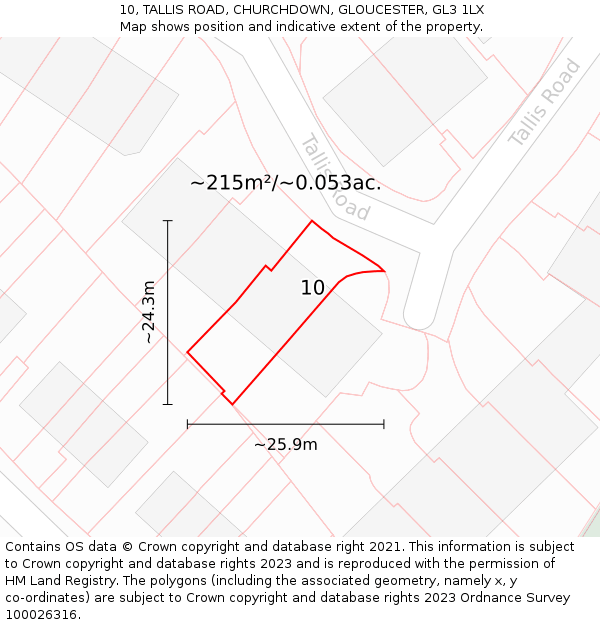 10, TALLIS ROAD, CHURCHDOWN, GLOUCESTER, GL3 1LX: Plot and title map