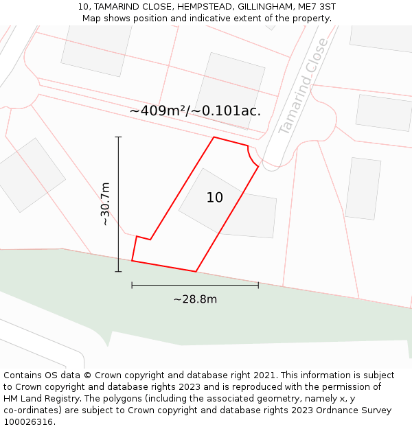 10, TAMARIND CLOSE, HEMPSTEAD, GILLINGHAM, ME7 3ST: Plot and title map