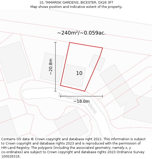 10, TAMARISK GARDENS, BICESTER, OX26 3FT: Plot and title map