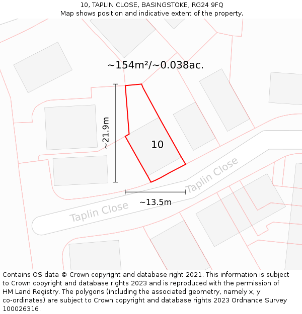 10, TAPLIN CLOSE, BASINGSTOKE, RG24 9FQ: Plot and title map