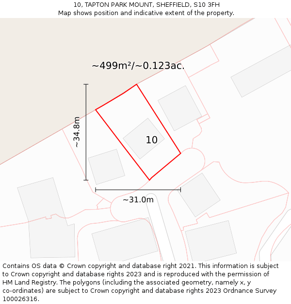 10, TAPTON PARK MOUNT, SHEFFIELD, S10 3FH: Plot and title map
