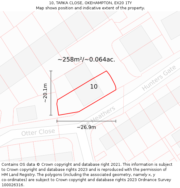 10, TARKA CLOSE, OKEHAMPTON, EX20 1TY: Plot and title map