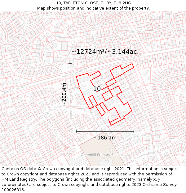10, TARLETON CLOSE, BURY, BL8 2HG: Plot and title map