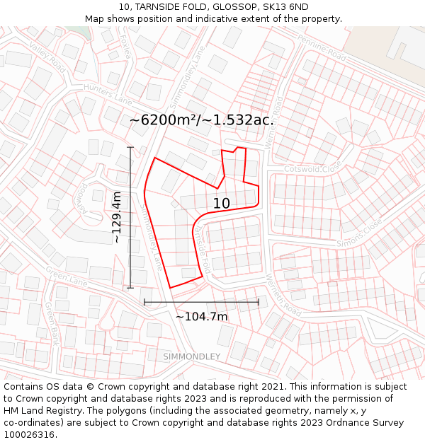 10, TARNSIDE FOLD, GLOSSOP, SK13 6ND: Plot and title map