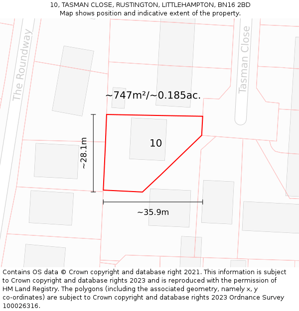 10, TASMAN CLOSE, RUSTINGTON, LITTLEHAMPTON, BN16 2BD: Plot and title map
