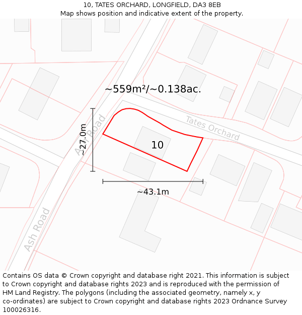 10, TATES ORCHARD, LONGFIELD, DA3 8EB: Plot and title map