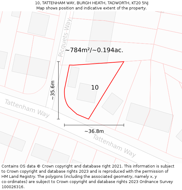 10, TATTENHAM WAY, BURGH HEATH, TADWORTH, KT20 5NJ: Plot and title map