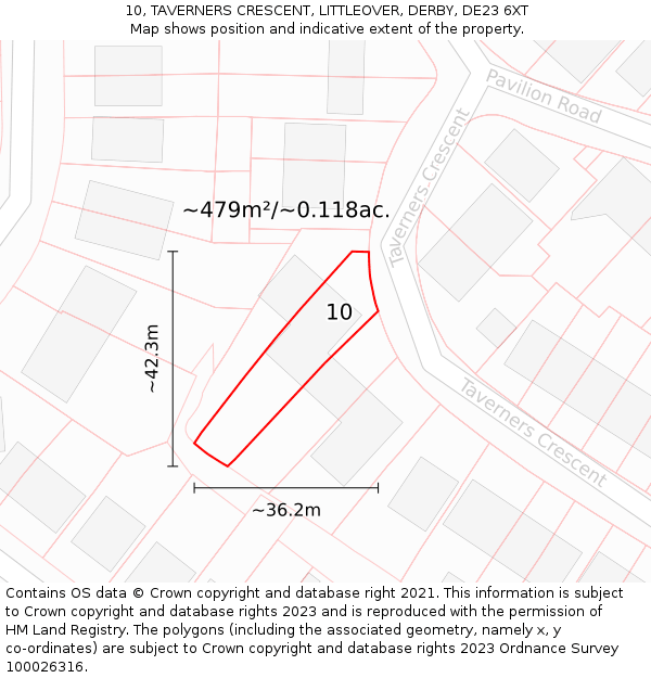 10, TAVERNERS CRESCENT, LITTLEOVER, DERBY, DE23 6XT: Plot and title map