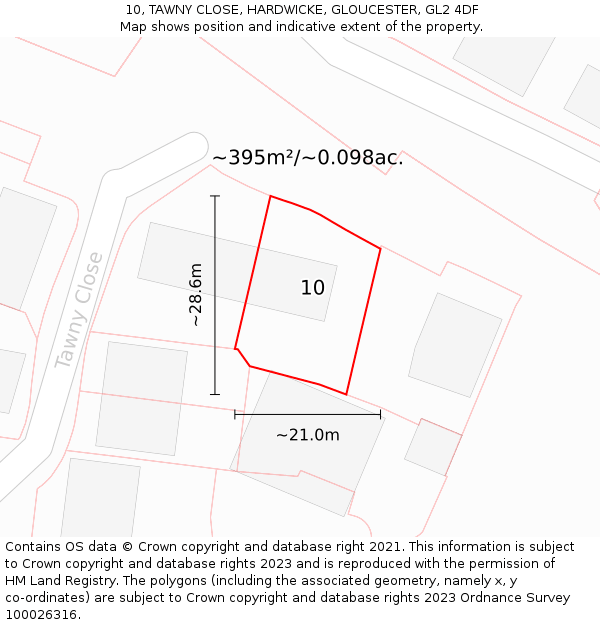 10, TAWNY CLOSE, HARDWICKE, GLOUCESTER, GL2 4DF: Plot and title map