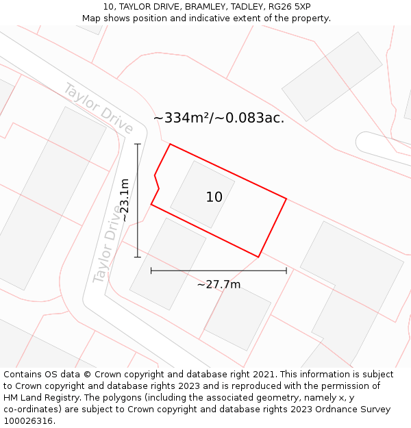 10, TAYLOR DRIVE, BRAMLEY, TADLEY, RG26 5XP: Plot and title map