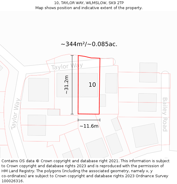 10, TAYLOR WAY, WILMSLOW, SK9 2TP: Plot and title map
