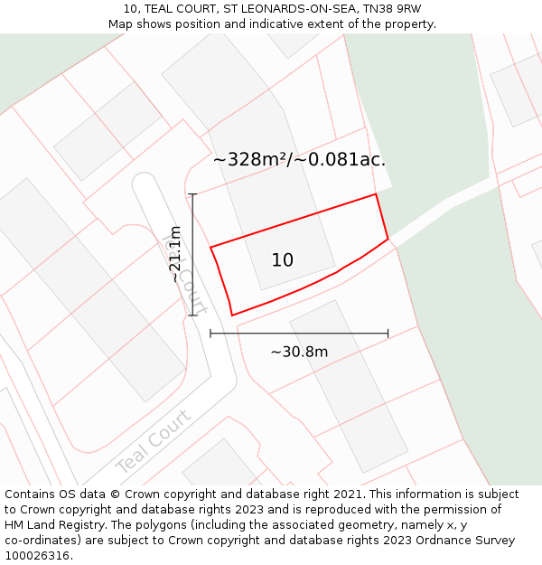 10, TEAL COURT, ST LEONARDS-ON-SEA, TN38 9RW: Plot and title map