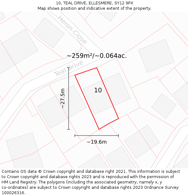 10, TEAL DRIVE, ELLESMERE, SY12 9PX: Plot and title map