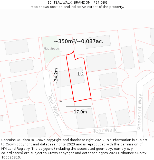 10, TEAL WALK, BRANDON, IP27 0BG: Plot and title map