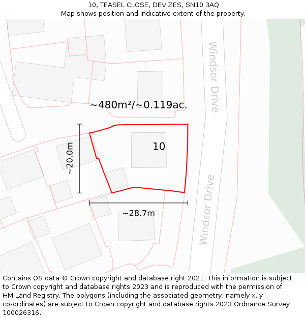 10, TEASEL CLOSE, DEVIZES, SN10 3AQ: Plot and title map