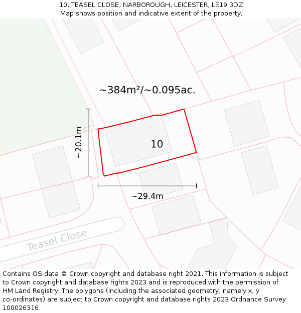 10, TEASEL CLOSE, NARBOROUGH, LEICESTER, LE19 3DZ: Plot and title map