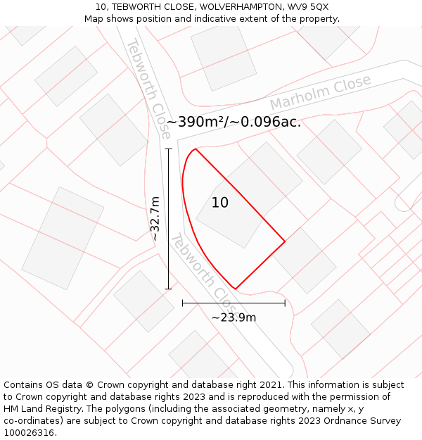 10, TEBWORTH CLOSE, WOLVERHAMPTON, WV9 5QX: Plot and title map