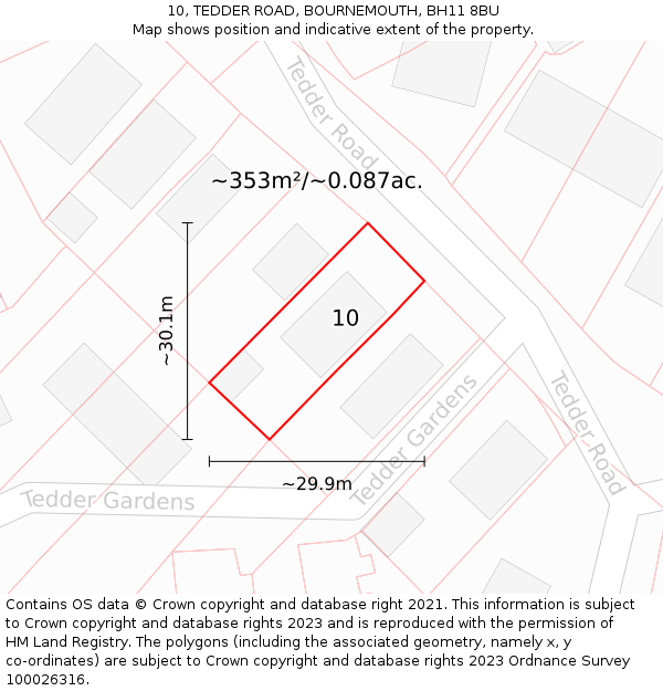 10, TEDDER ROAD, BOURNEMOUTH, BH11 8BU: Plot and title map