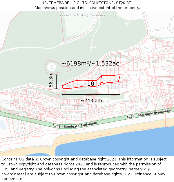 10, TEMERAIRE HEIGHTS, FOLKESTONE, CT20 3TL: Plot and title map