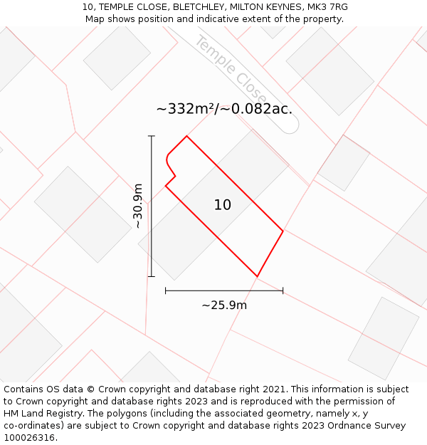 10, TEMPLE CLOSE, BLETCHLEY, MILTON KEYNES, MK3 7RG: Plot and title map