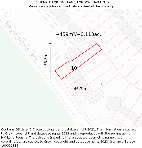 10, TEMPLE FORTUNE LANE, LONDON, NW11 7UD: Plot and title map