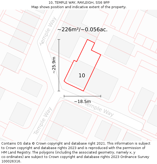10, TEMPLE WAY, RAYLEIGH, SS6 9PP: Plot and title map