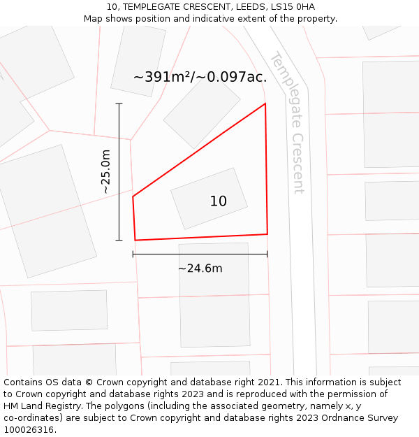 10, TEMPLEGATE CRESCENT, LEEDS, LS15 0HA: Plot and title map