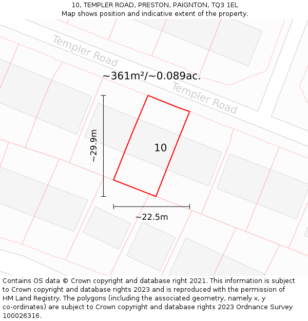 10, TEMPLER ROAD, PRESTON, PAIGNTON, TQ3 1EL: Plot and title map