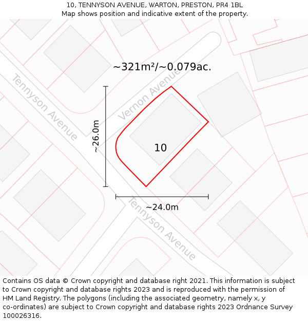 10, TENNYSON AVENUE, WARTON, PRESTON, PR4 1BL: Plot and title map