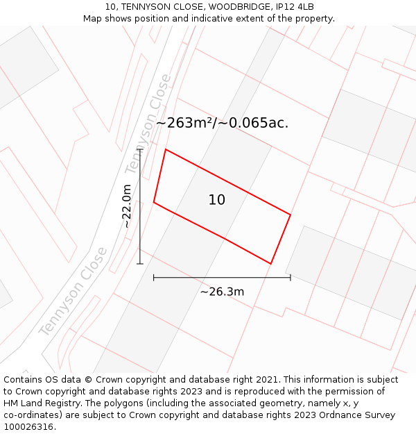 10, TENNYSON CLOSE, WOODBRIDGE, IP12 4LB: Plot and title map