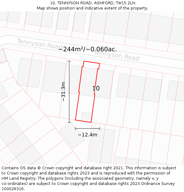 10, TENNYSON ROAD, ASHFORD, TW15 2LN: Plot and title map