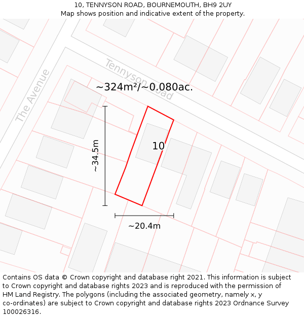 10, TENNYSON ROAD, BOURNEMOUTH, BH9 2UY: Plot and title map