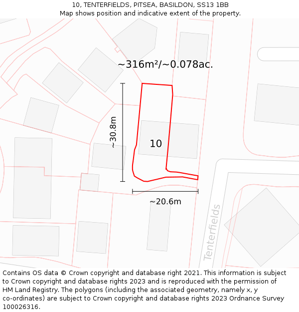 10, TENTERFIELDS, PITSEA, BASILDON, SS13 1BB: Plot and title map
