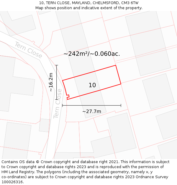 10, TERN CLOSE, MAYLAND, CHELMSFORD, CM3 6TW: Plot and title map