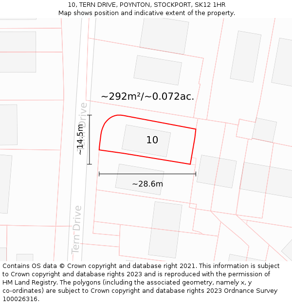 10, TERN DRIVE, POYNTON, STOCKPORT, SK12 1HR: Plot and title map