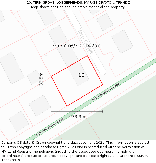 10, TERN GROVE, LOGGERHEADS, MARKET DRAYTON, TF9 4DZ: Plot and title map