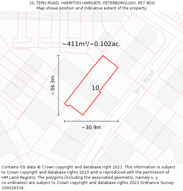 10, TERN ROAD, HAMPTON HARGATE, PETERBOROUGH, PE7 8DG: Plot and title map
