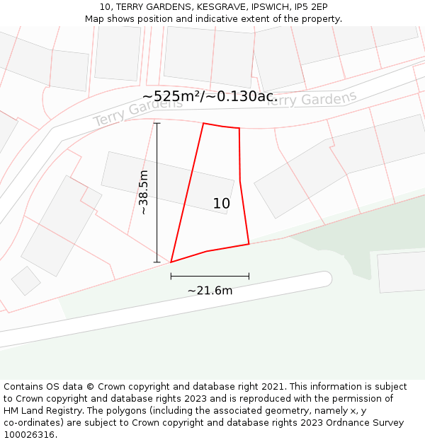 10, TERRY GARDENS, KESGRAVE, IPSWICH, IP5 2EP: Plot and title map