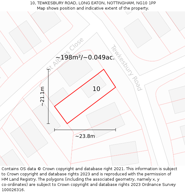 10, TEWKESBURY ROAD, LONG EATON, NOTTINGHAM, NG10 1PP: Plot and title map