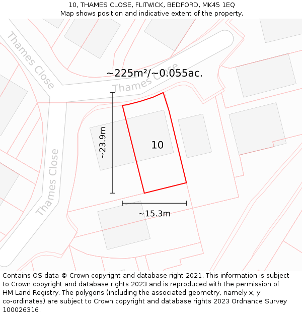 10, THAMES CLOSE, FLITWICK, BEDFORD, MK45 1EQ: Plot and title map
