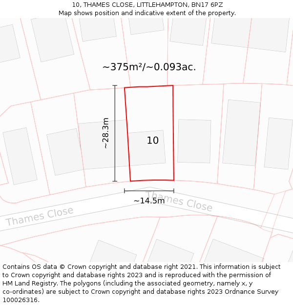 10, THAMES CLOSE, LITTLEHAMPTON, BN17 6PZ: Plot and title map